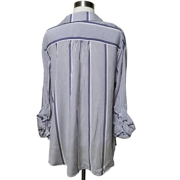 NWT INC International Concepts Women's Blue White Stripe Button-Up Shirt Size L - Picture 3 of 10